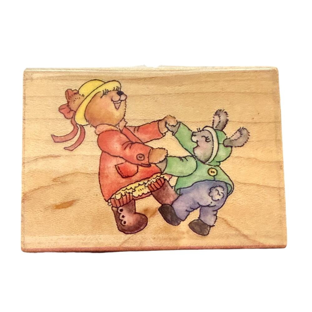 Stampendous Vintage 1995 H100 Dancing Playmates Bear & Bunny Rubber Stamp